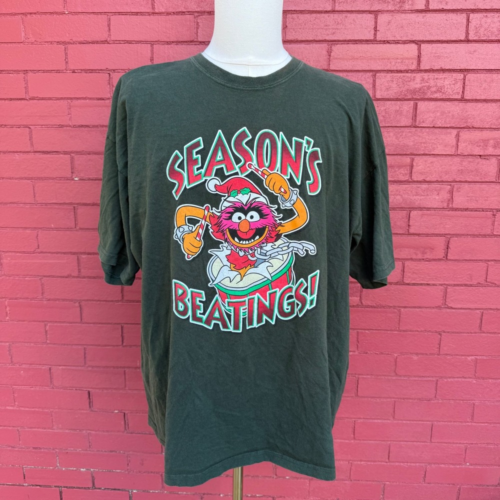 Vintage The Muppets Animal Seasons Beatings Green Christmas Shirt Mens‎ Size 2XL